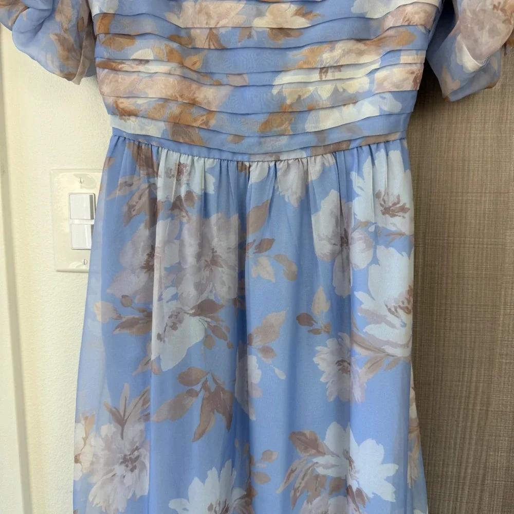 Abercrombie & Fitch Emerson Drama Bow Back Maxi Dress Blue Floral Print Medium